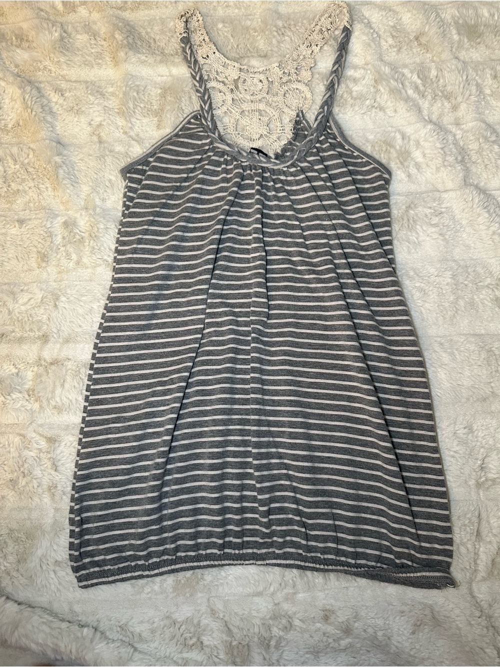 Gray and White Stripped Tank Top by Poof